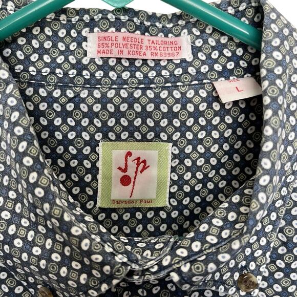 Salvador Paul SP | Vintage 70s Single Needle Button Shirt Geometric Circle Large - Picture 3 of 5